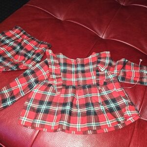 NWT Holiday Cat & Jack Newborn Red Plaid Dress with bottoms